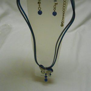 New Neo Fashion cute Butterfly silver & Blue Necklace & Earrings matching Set ✨